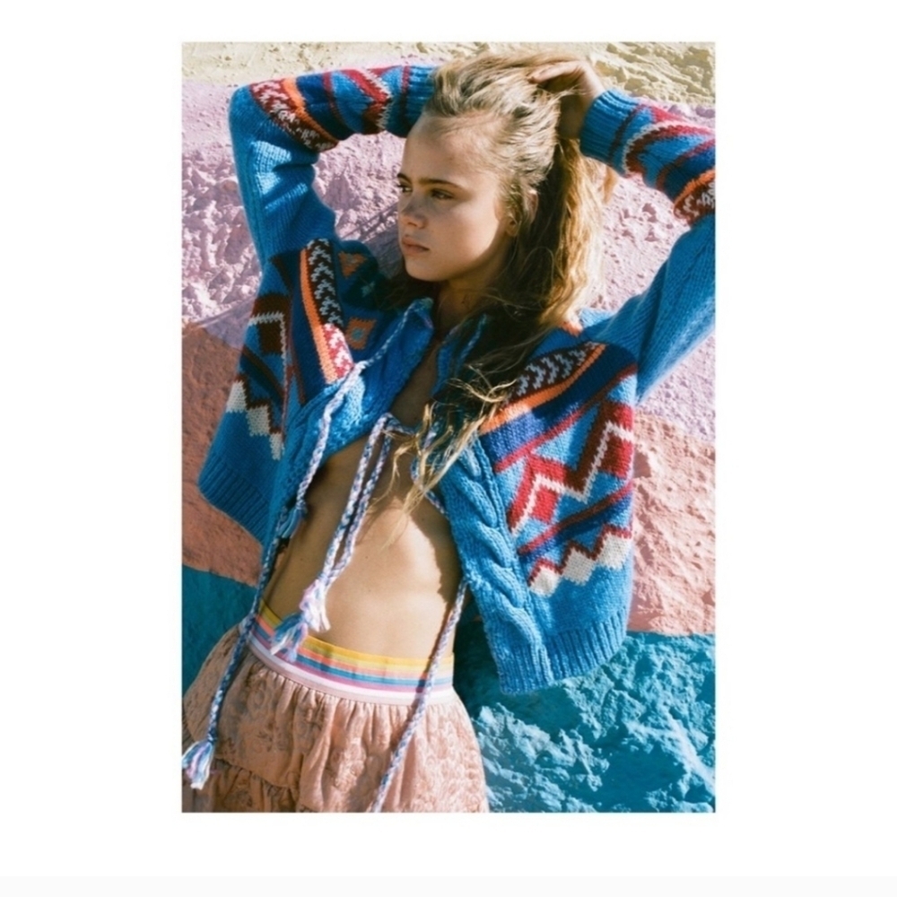 Kimchi Blue Perri Cardigan XS Vintage Inspo geo intarsia Glam Boho Indie Sleaze - Picture 2 of 13